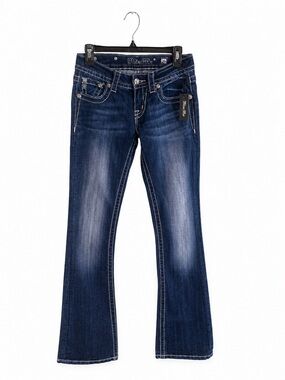 Miss Me Dark Blue Flare Jeans with Contrast Stitching
